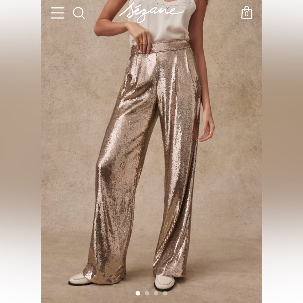Sezane AURELIN trousers gold sequin long inseam festivals party pants nye